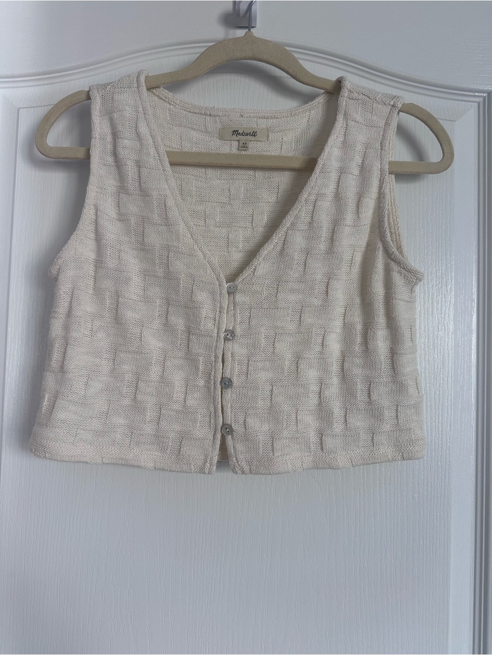 Madewell Cream Textured Knit Button Crop Tank